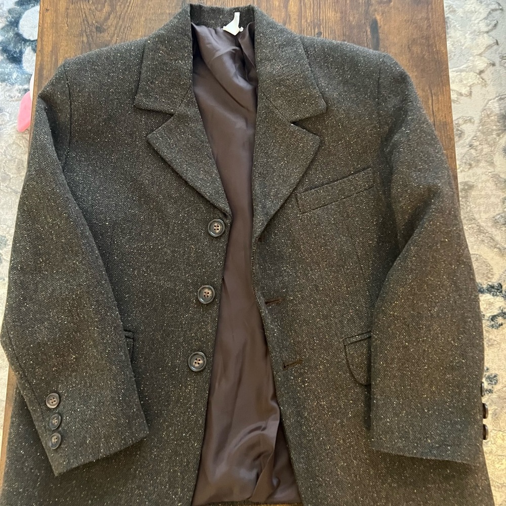 Bufi Italian Made Kids designer suit Brown Wool Suit Small Warm Blazer